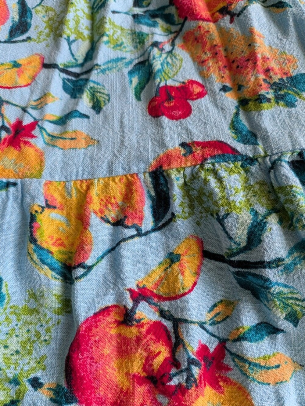 🌼B2G1🌼 LC Lauren Conrad Light Blue Fruit Print Square-Neck Mini Dress - Picture 4 of 8